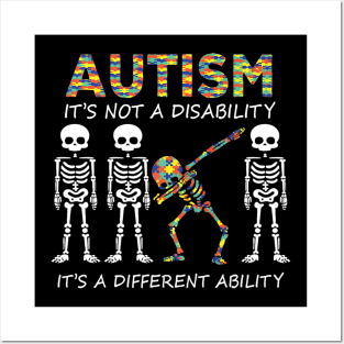 Autism it's a different ability Funny Dabbing skeleton Posters and Art